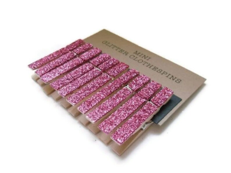 Mini Glitter Clothespins Fushcia Pink. Set of Ten 10. Wedding Decor. Party Decor. image 2