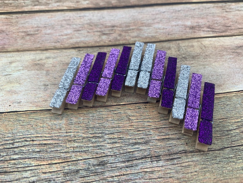 Glitter Clothespins. Mini Clothespins. Purple Glitter. Etsy