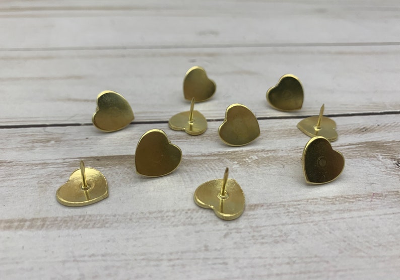 Gold Heart Thumb Tacks. Push Pins. Gold Hearts. Heart Push Pins. Memo Board. Office Accessories. Heart Tacks. Dorm Room Decor. image 1