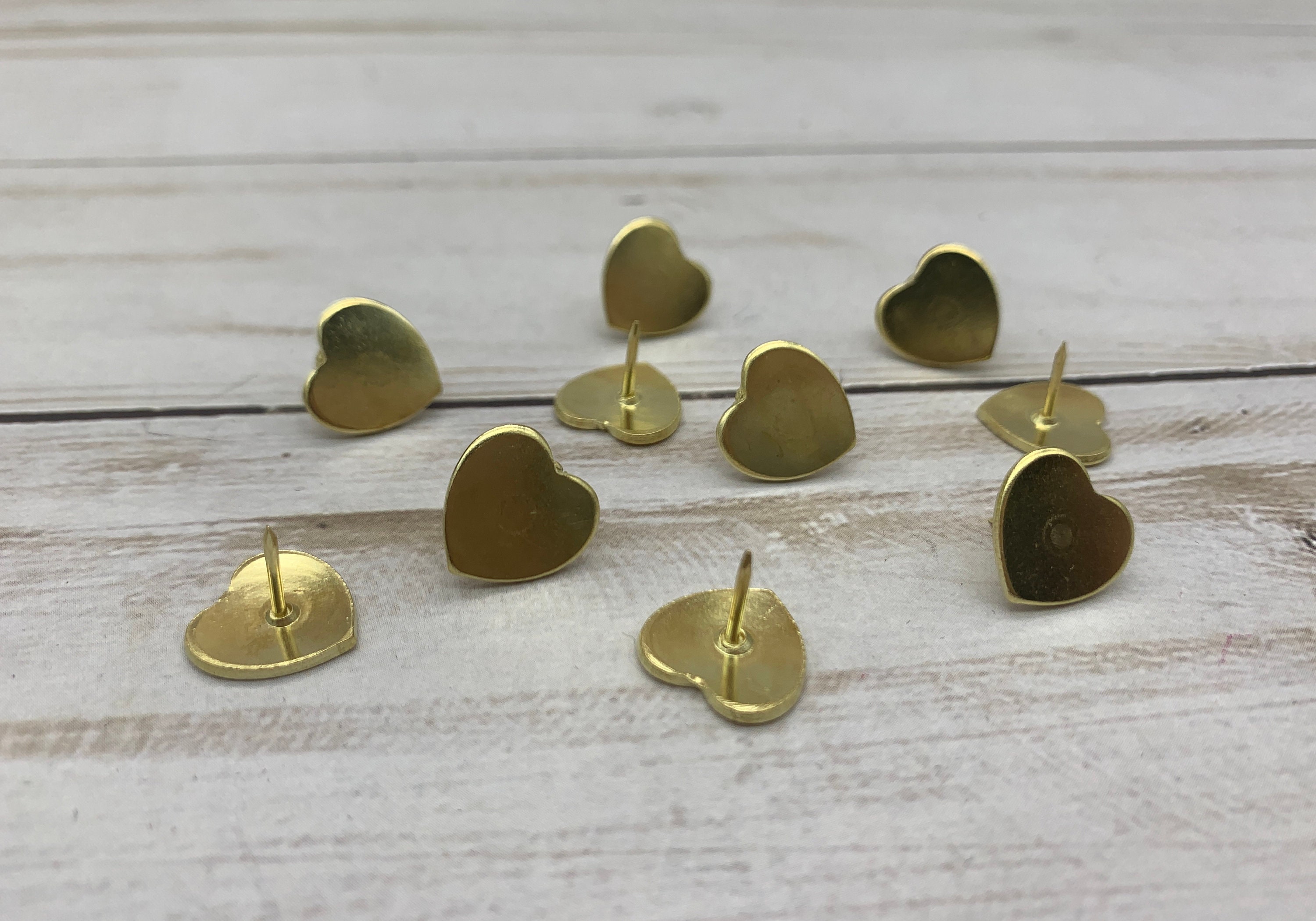 Push Pins, Gold & Silver Hearts, Heart Pushpins, Golden Antique