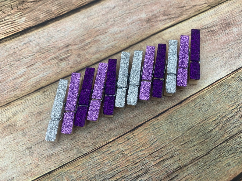 Glitter Clothespins. Mini Clothespins. Purple Glitter. Etsy