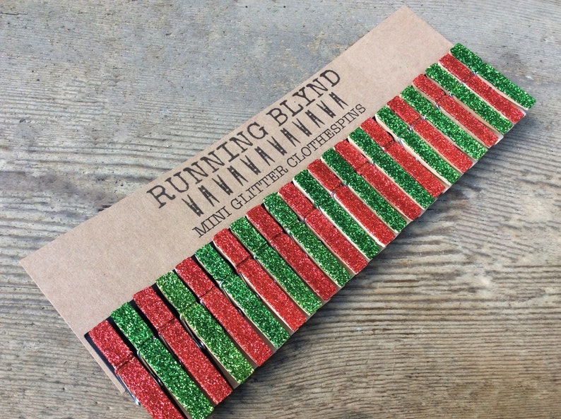 Mini Clothespins Christmas Red and Green. Holiday Decor. Party Decor. Glitter Clothespins. Holiday Decor. Red Glitter. Green Glitter. image 1