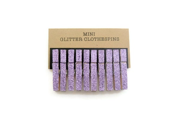 Mini lavender glitter clothespins. Glitter clothespins. Party