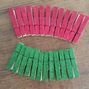 Mini Clothespins Christmas Red and Green. Holiday Decor. Party Decor. Glitter Clothespins. Holiday Decor. Red Glitter. Green Glitter. image 2