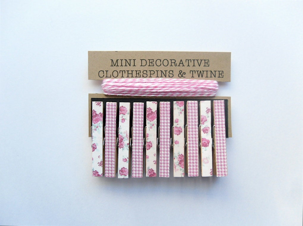 Mini Clothespins With Pink Twine. Set of 10. Fuchsia/pink Etsy