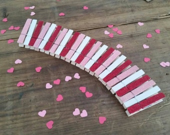 Mini Glitter Clothespins. Red, Pink and White Glitter. Valentines Day Decor. Party Decor. Wedding Decor.