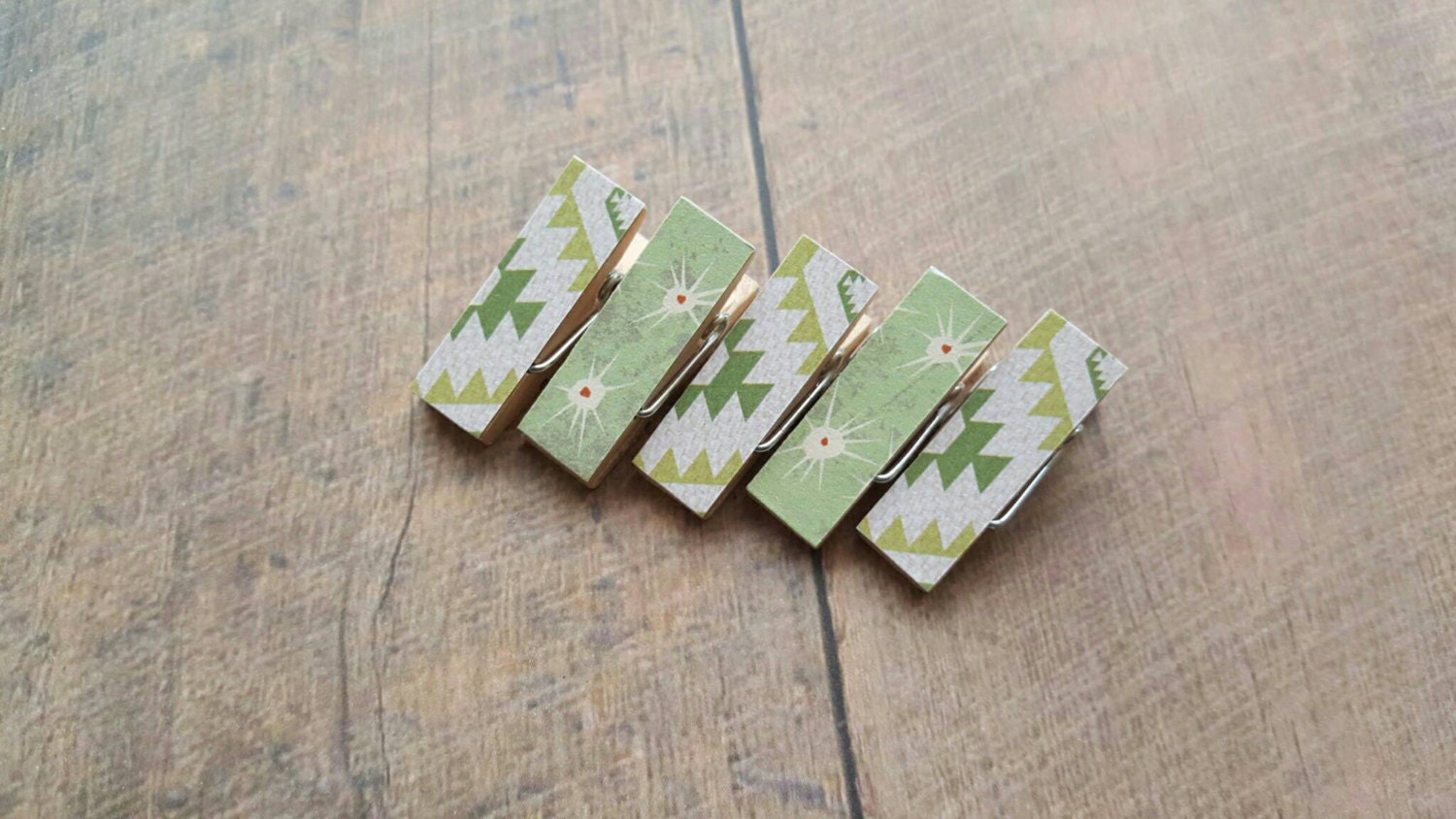 Fridge Magnets Green Aztec Cactus Thorns Clothespin Magnets