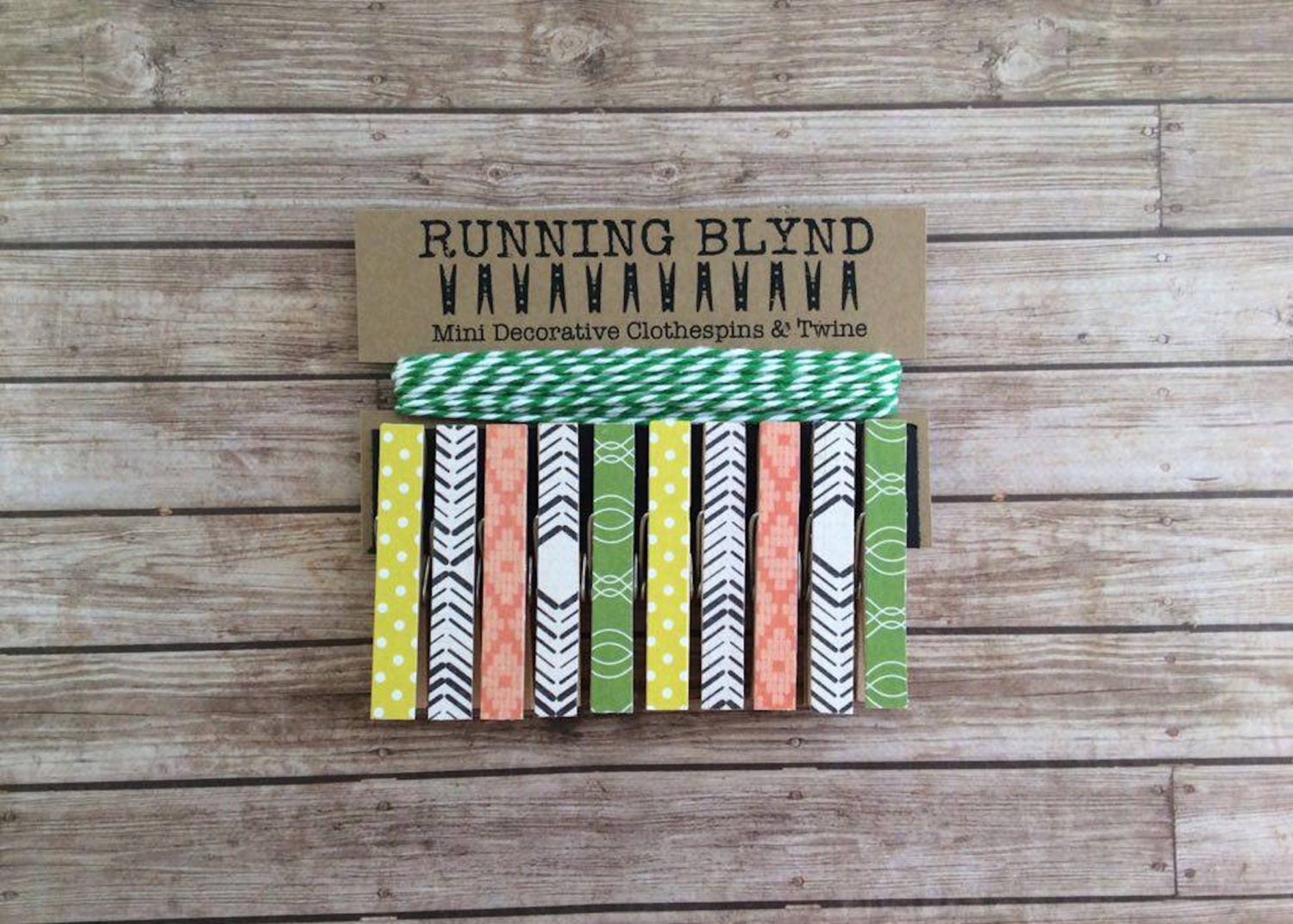 Mini Clothespins With Green Twine Retro Grove Photo Holder