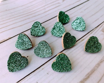 Mint Glitter Heart Thumb Tacks. Spingere i Pin. Cuori glitter. Pin di spinta del cuore. Pin della bacheca Memo. Accessori per ufficio. Mappa tacks.