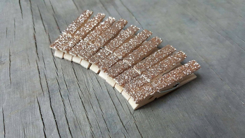 Champagne Gold Clothespins, Embellishments, Mini Clothespins, Glitter Clothespins, Party Supplies, Wood Clips, Small Clothespins, Wood Pegs image 1