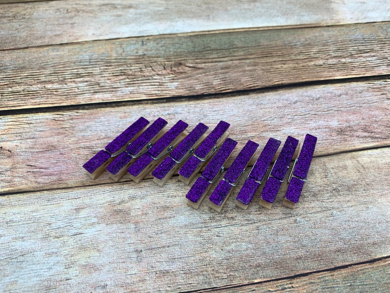 Mini Glitter Clothespins Purple Amethyst. Set of Ten 10. Etsy