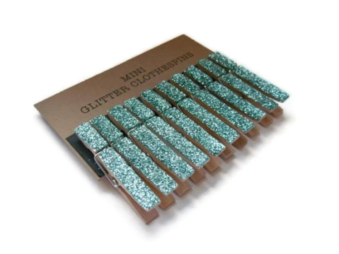 Mini Glitter Clothespins. Iced Teal Glitter. Set of Ten 10. Etsy