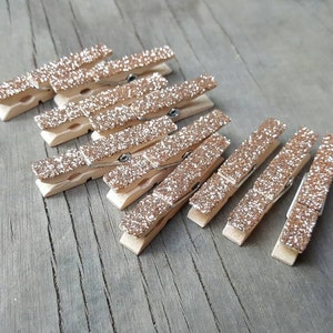 Champagne Gold Clothespins, Embellishments, Mini Clothespins, Glitter Clothespins, Party Supplies, Wood Clips, Small Clothespins, Wood Pegs image 2