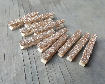 Champagne Gold Mini Clothespins, Party Decor, Wedding Decor, Mini Clothespins, Glitter Clothespins, Party Supplies