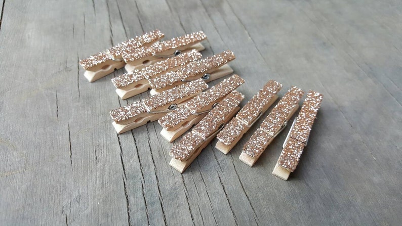 Champagne Gold Clothespins, Embellishments, Mini Clothespins, Glitter Clothespins, Party Supplies, Wood Clips, Small Clothespins, Wood Pegs image 2