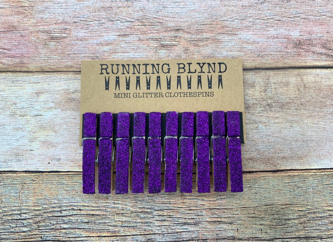 Mini Glitter Clothespins Purple Amethyst. Set of Ten 10. Wedding Decor