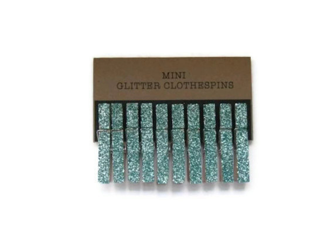 Mini Glitter Clothespins. Iced Teal Glitter. Set of Ten 10. Etsy