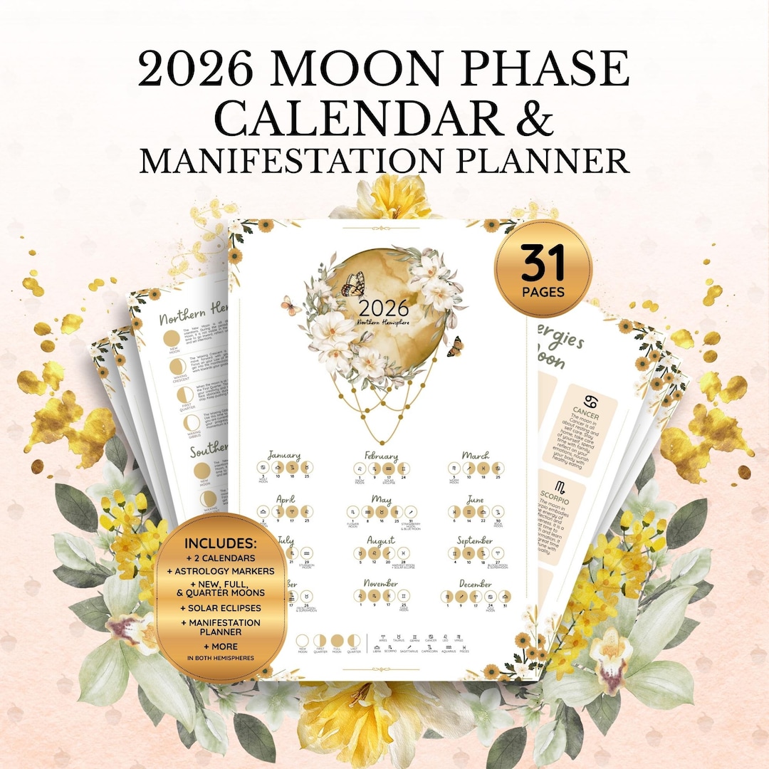 Witchy Moon Phase Calendar 2026 • Celestial Events Printable • Lunar ...