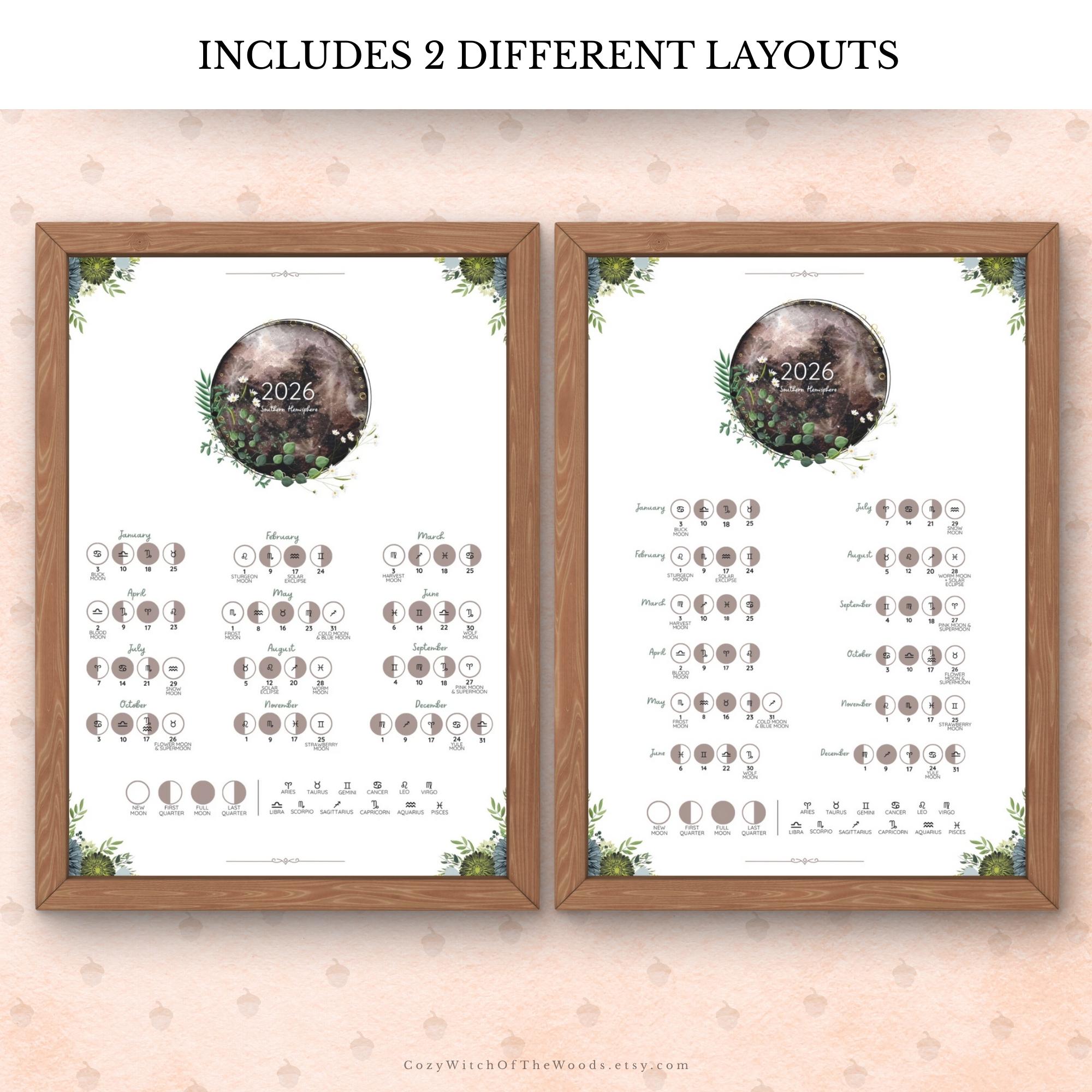 2026 Lunar Calendar Printable • Digital Moon Phase Planner • Celestial ...