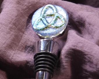 Celtic Knot Fused Dichroic Glass Cabochon Wine Bottle Stopper