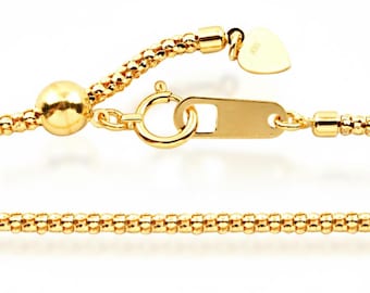 18k Solid Gold Popcorn Chain Necklace Dainty Textured Made in Japan Bombata Style