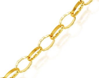 18k Solid Real Gold Cable Chain, Heavy Cable Adjustable Layered Necklace Textured Links