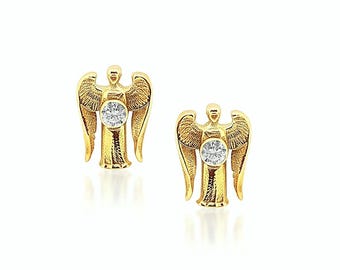 Dainty Angel Stud Earrings Solid Gold Lab Grown Diamonds Handmade Minimalist Jewelry
