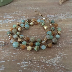 Bracelet multirangs en perles de verre et pierres fines pour femme, collier en perles naturelles, bracelet couleurs naturelles image 5