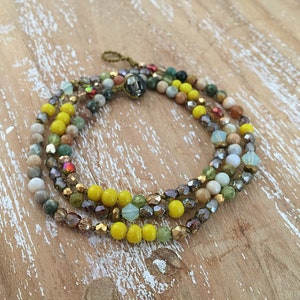 Boho Wrap Gemstone and Glass Bracelet for Woman, Colourful Gemstone Necklace