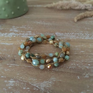 Bracelet multirangs en perles de verre et pierres fines pour femme, collier en perles naturelles, bracelet couleurs naturelles image 2