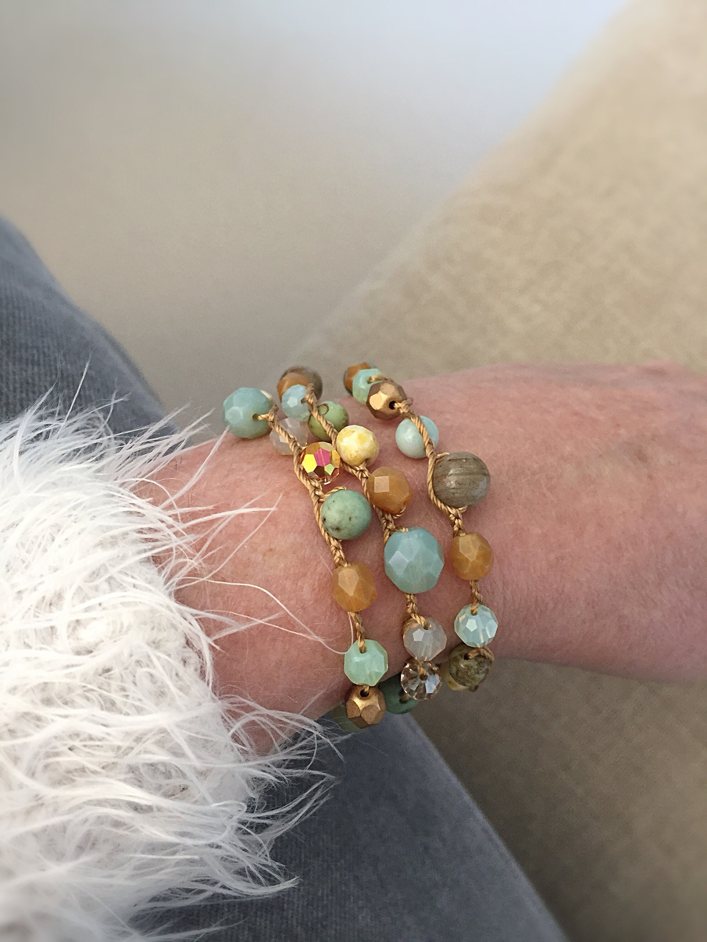 Carufin Bracciale Elasticizzato Multistrato Con Nappe - Perline E Cristalli, Accessorio Mano Per Donna - 6