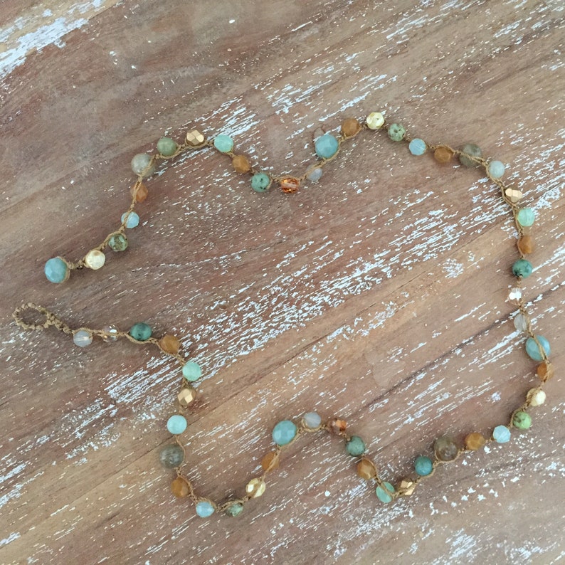 Bracelet multirangs en perles de verre et pierres fines pour femme, collier en perles naturelles, bracelet couleurs naturelles image 7