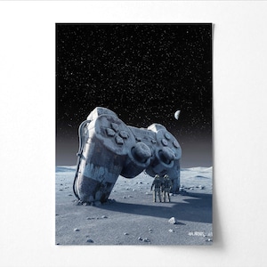 Retro Gaming Poster – Sci-Fi Controller Landscape Print