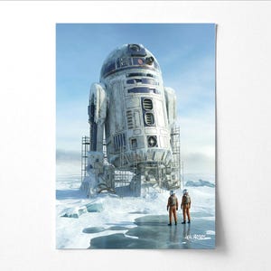 Fan Art R2D2 - Art mural rétro nostalgique des années 90 - Art de science-fiction futuriste - Poster épique de Star Wars - Impression paysage atmosphérique