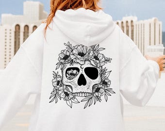 Flower Crown Skull Hoodie | Boho Floral Skeleton Sweatshirt | Gothic Botanical Hoodie | Comfy Sweater