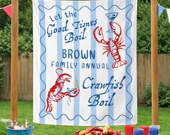 Personalized Crawfish Boil Silk Banner, Let The Good Times Boil Party Decor, Louisiana Crawfish Boil Family Party Backdrop