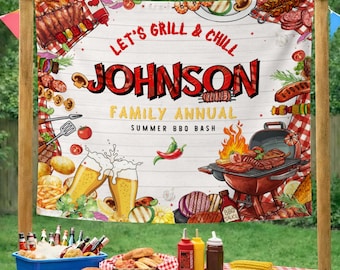 Personalized BBQ Party Silk Banner, Let's Grill & Chill Party Decor, Custom Your Summer BBQ Party Background, Banner for Outdoor Party Decor