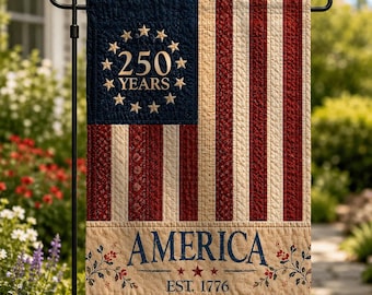 USA Vintage Style 250th Anniversary Garden Flag, Faux Patchwork Vintage USA Flag for Independence Day, 4th of July Outdoor Decor, USA Flag
