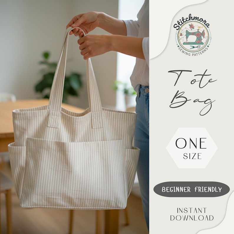 Tote Bag Sewing Pattern PDF | Canvas shopper bag | Beginner Friendly PDF Template (A4/Letter)