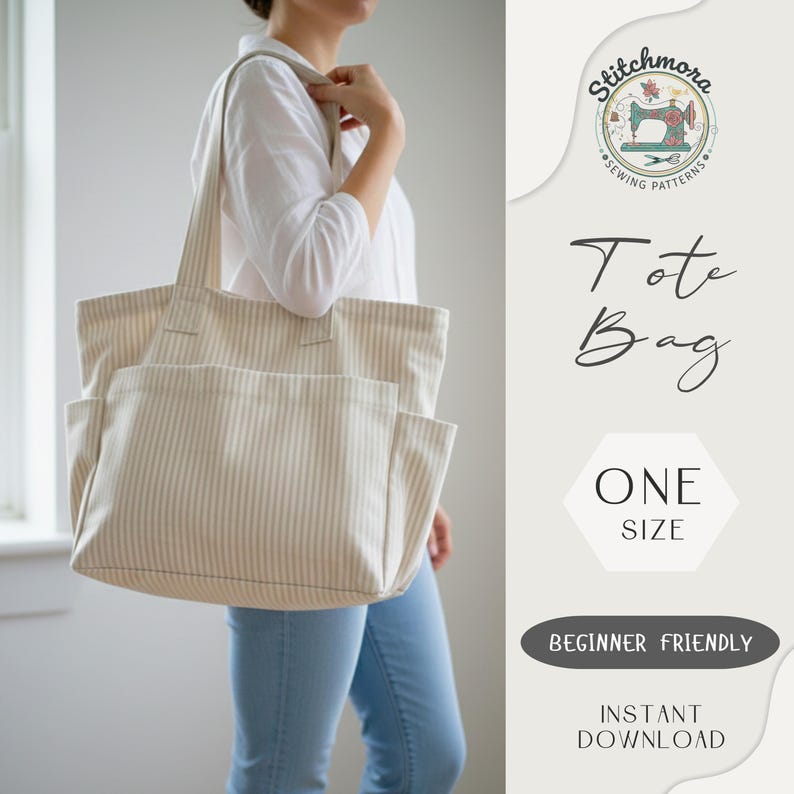 Tote Bag Sewing Pattern PDF | Canvas shopper bag | Beginner Friendly PDF Template (A4/Letter)