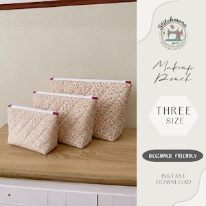 Quilted Makeup Bag Sewing Pattern | Beginner Friendly PDF, 3 Sizes (A4, A0, US Letter)