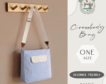 Cartamodello per borsa a tracolla per principianti / Borsa a mano in tela con tasche (Download PDF)