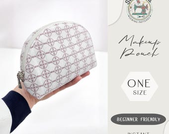 Cartamodello per pochette rotonda per cosmetici / Tutorial per principianti su come realizzare una pochette con cerniera (PDF)