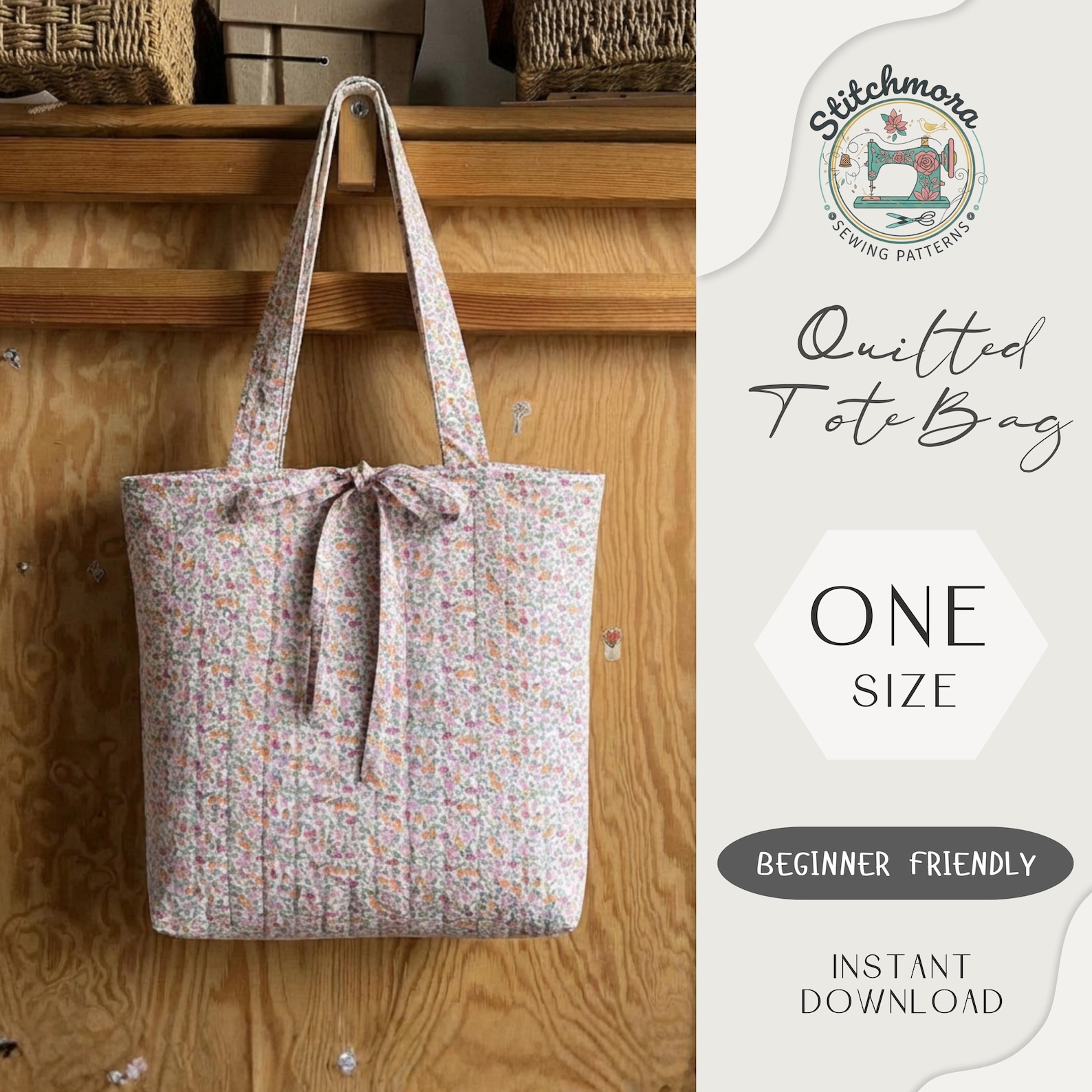 Quilted Tote Bag Sewing Pattern PDF | Beginner Friendly PDF Template ...