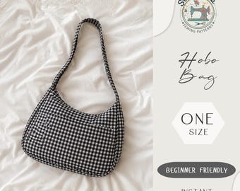 Modello di cucito per borsa Selene Crescent in PDF, borsa a tracolla oversize a mezza luna, borsa a spalla larga fai da te, download per principianti in formato A4, A0 e Letter.