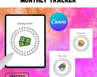 Monthly Tracker Template Wheel | digital, fully customizable, Canva
