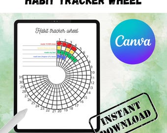 Habit Tracker Wheel Template  | digital, fully customizable, Canva