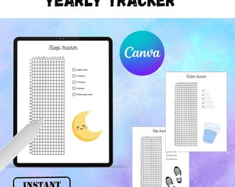 Yearly Tracker Template | digital, fully customizable, Canva