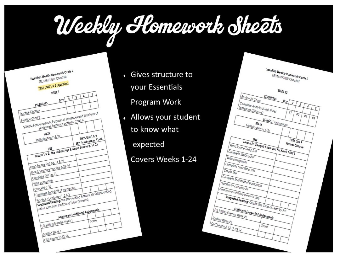 Cycle 3 Essentials Homework Sheets - Etsy