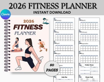 2026 Fitness Planner Bundle | Digital Instant Download | Fitness Goals Planner | Exercise Log | Wellness Bundle | Workout Motivation